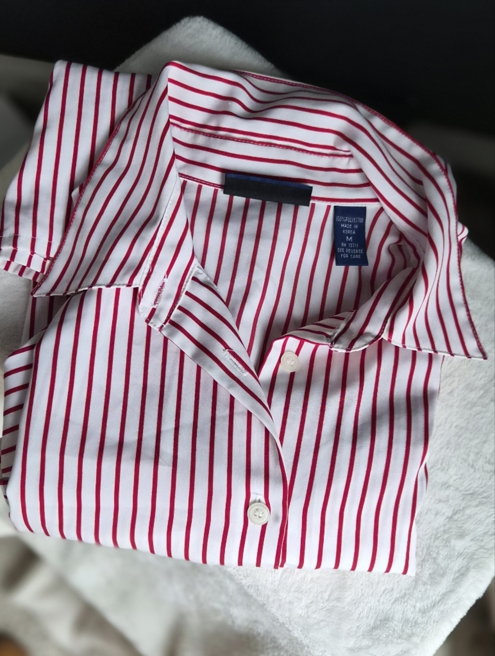 Karen Scott Red & White Striped Button Down Blouse - Size Medium